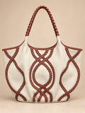 Braided Leather Tote Bag BROWN AND WHITE