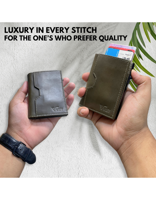 Premium Genuine Leather Card Wallet for Men – Olive Green Slim Wallet Main Image