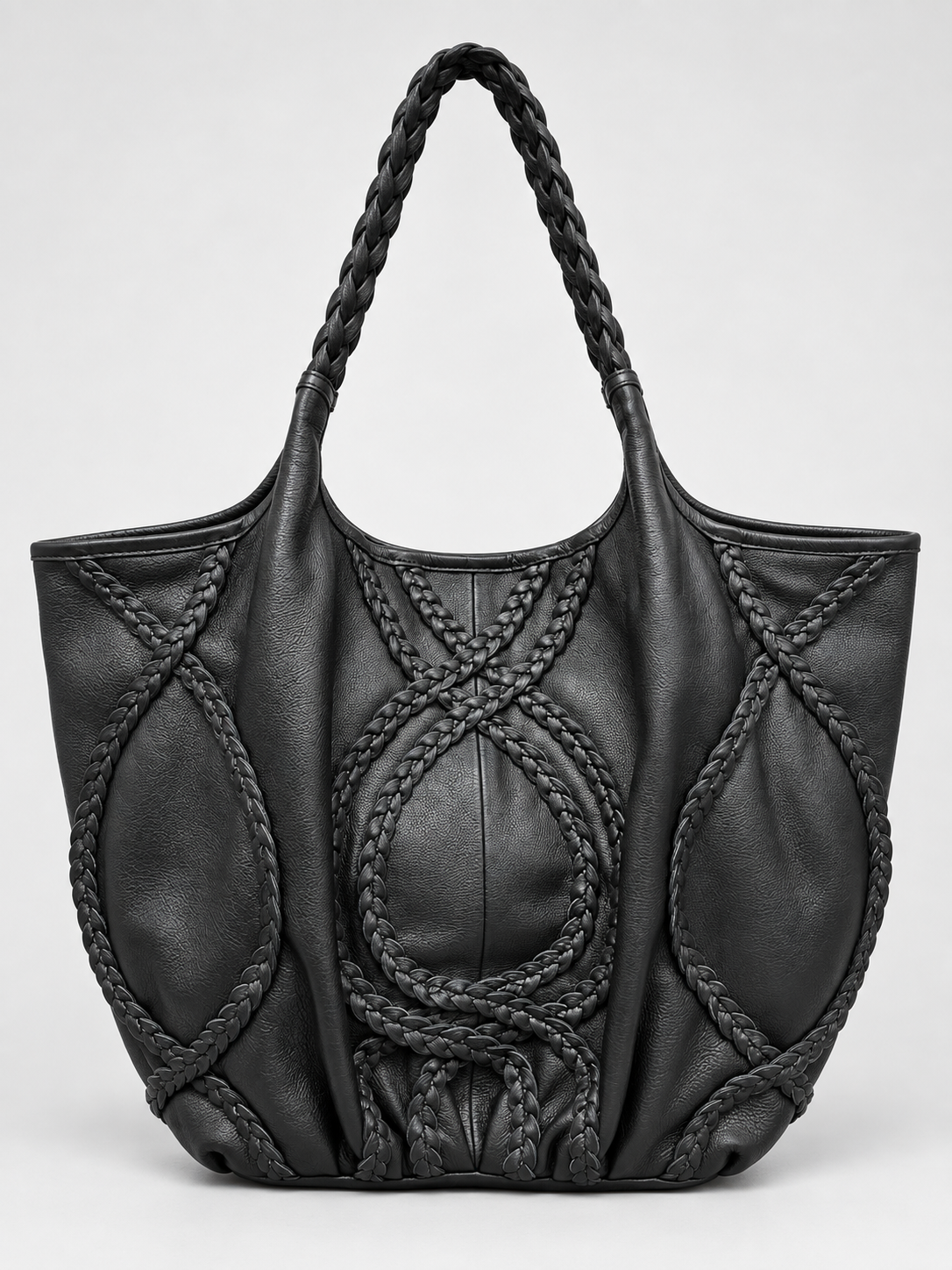 Braided Leather Tote Bag BLACK