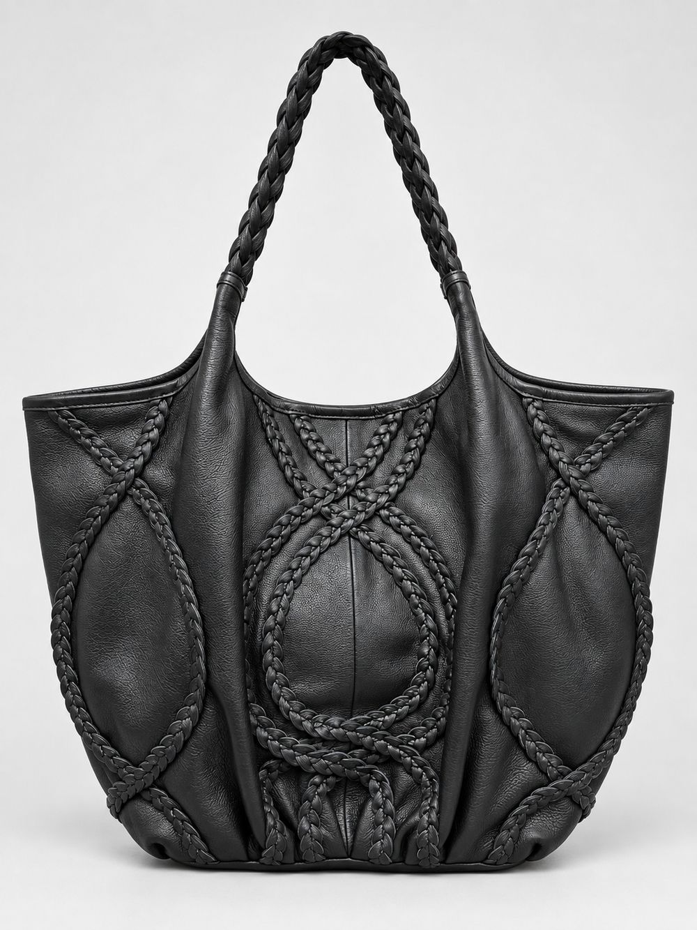 Braided Leather Tote Bag BLACK
