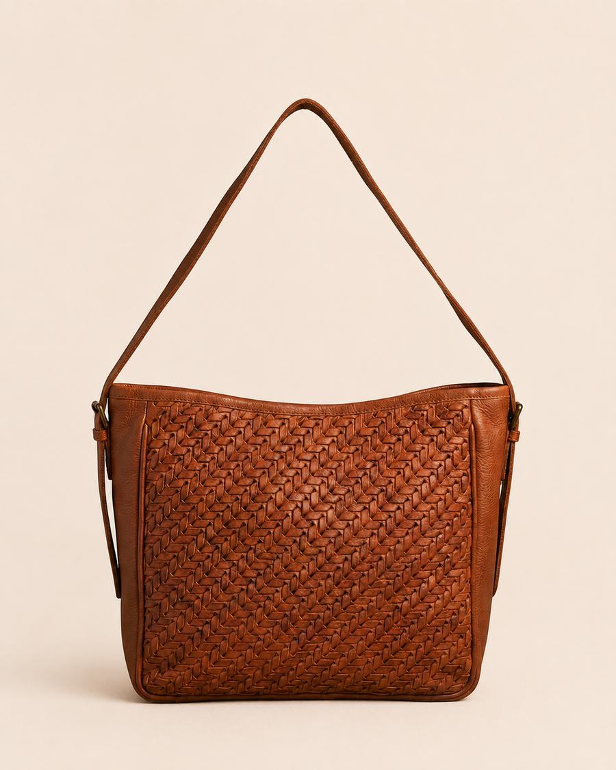 Tan Woven Leather Shoulder Bag
