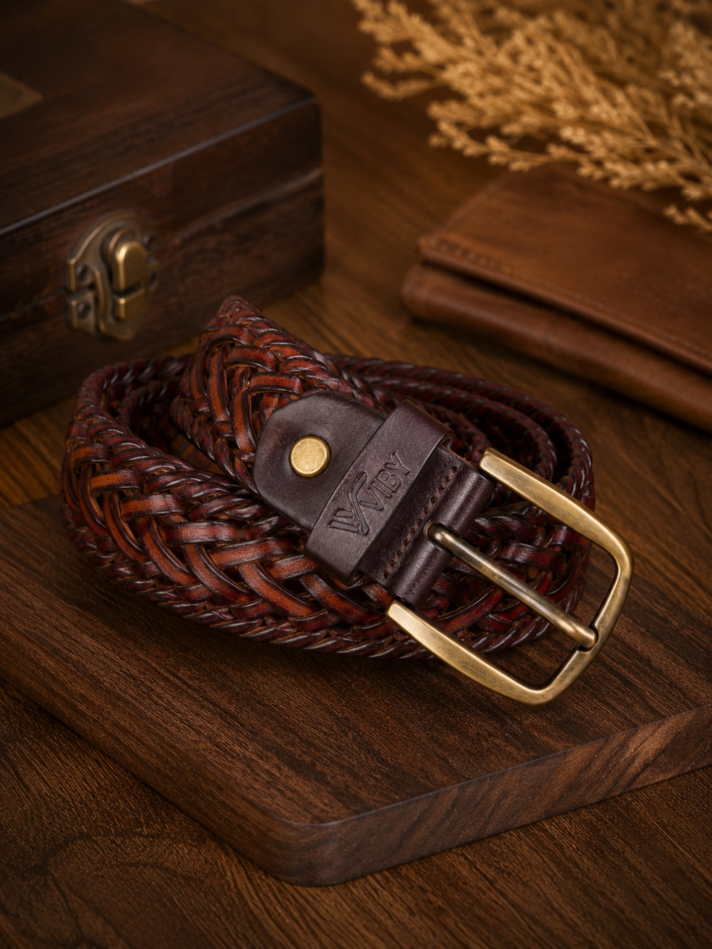 Braided Leather Belt red and brown