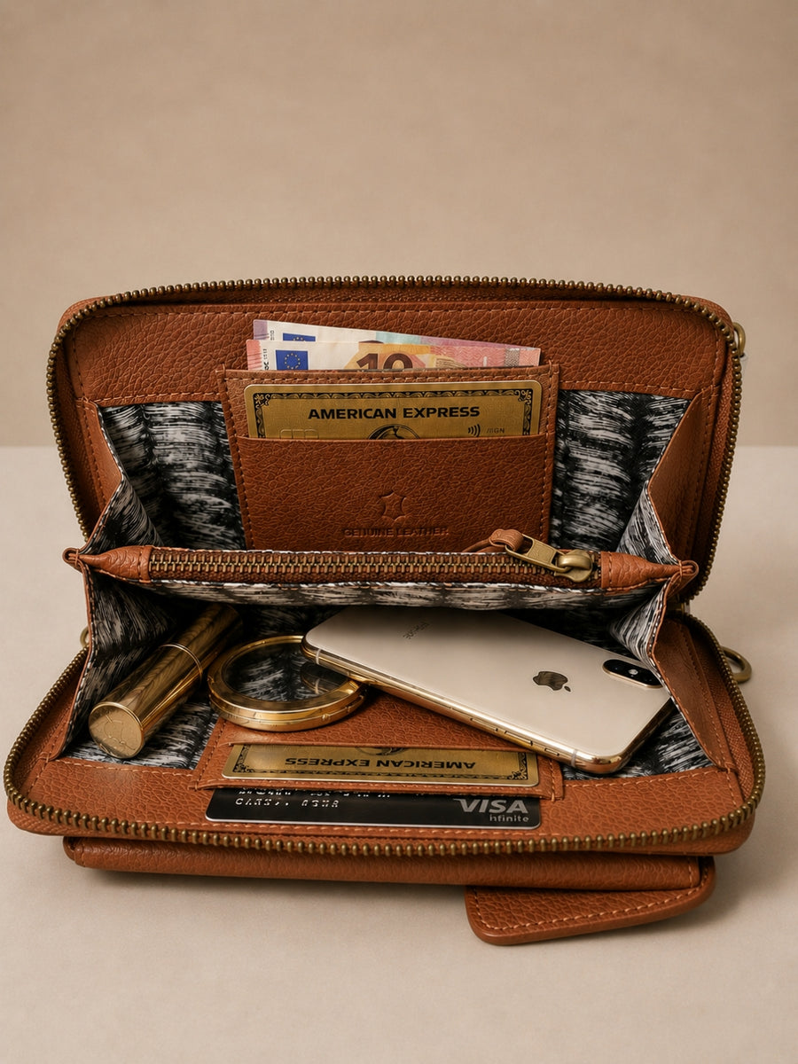 Studded Phone Wallet brown