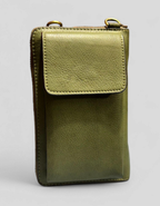 Women’s Olive Green Studded Leather Zip Wallet Wristlet