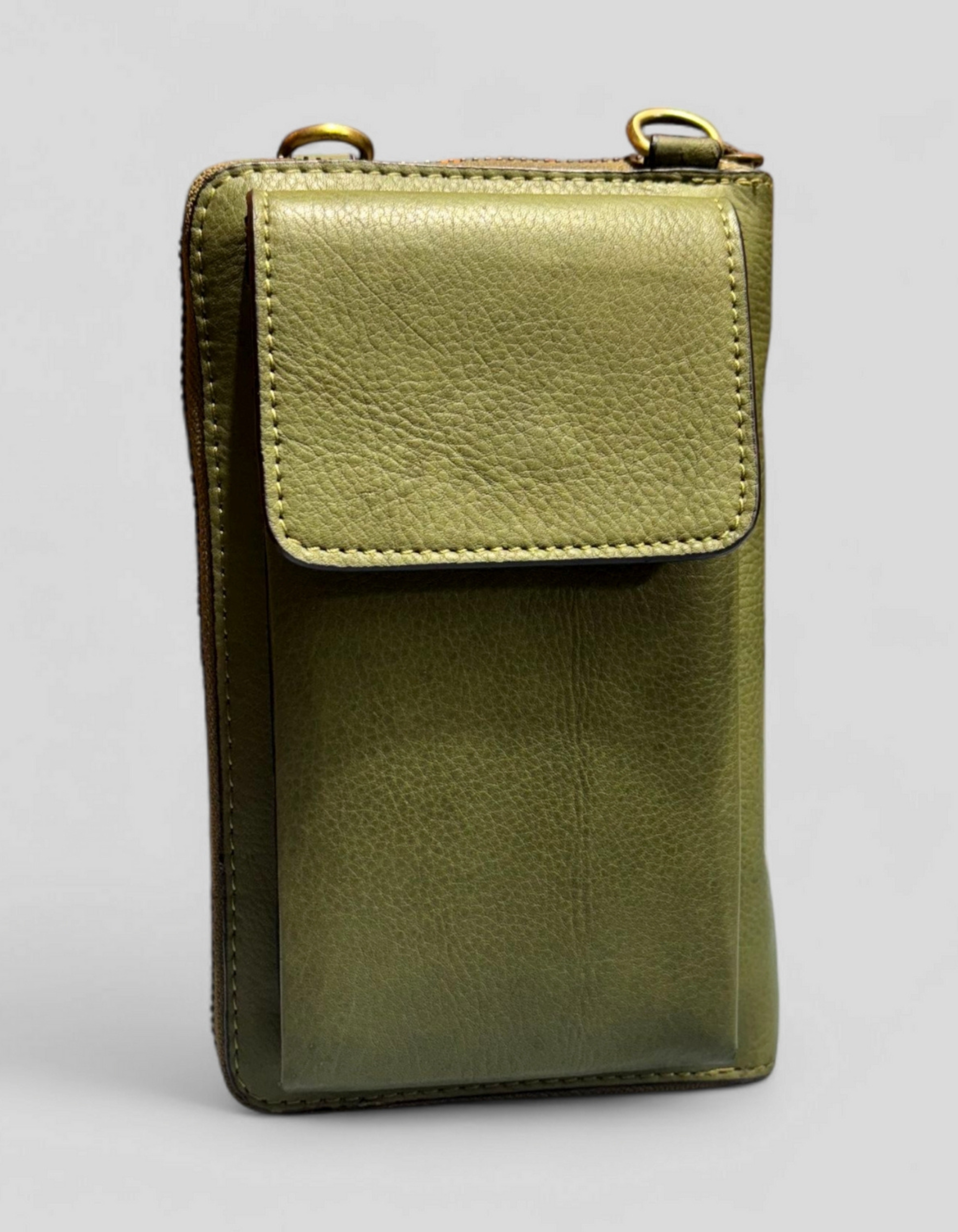 Women’s Olive Green Studded Leather Zip Wallet Wristlet