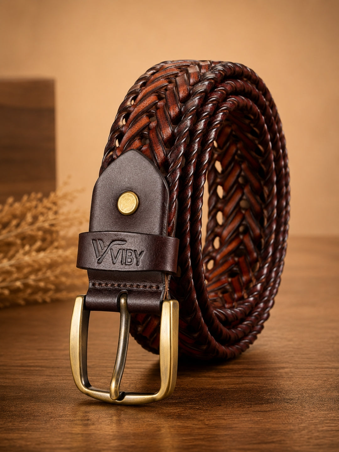 Braided Leather Belt red and brown