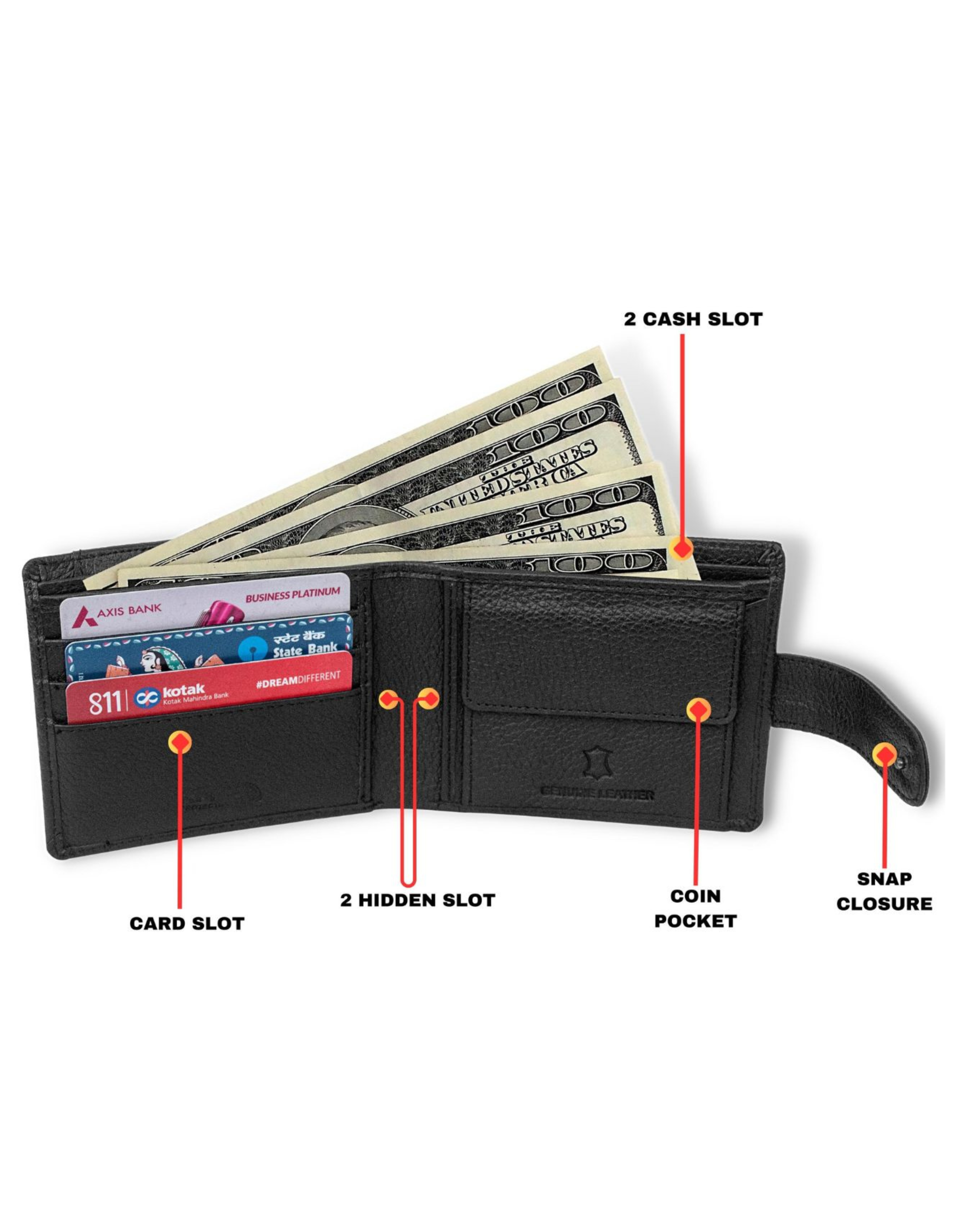 Premium Black Leather Wallet for Men with Button Closure