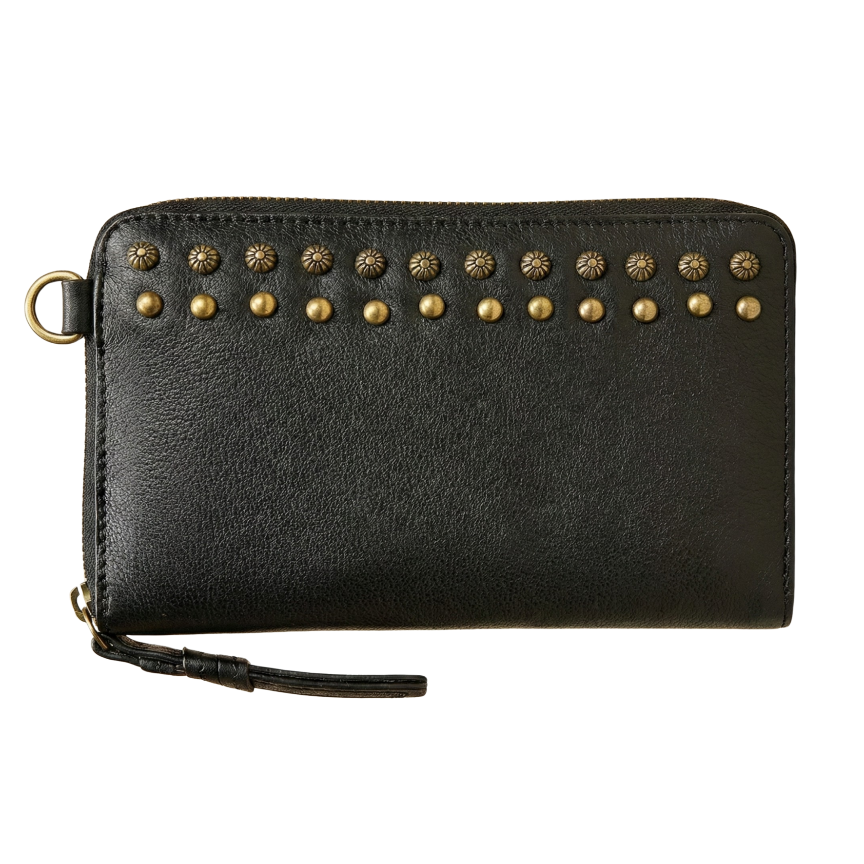 Women’s Olive Green Studded Leather Telephone Clutch Wallet