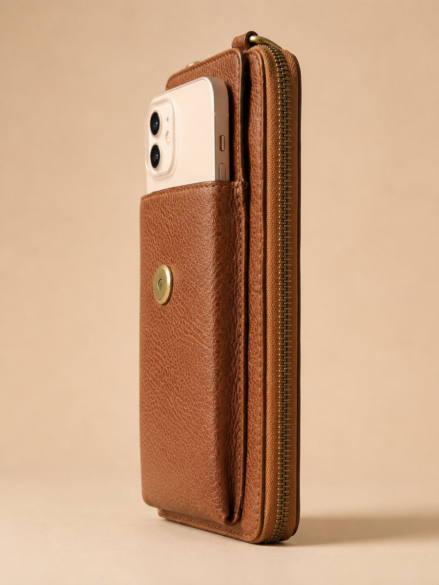 Studded Phone Wallet brown