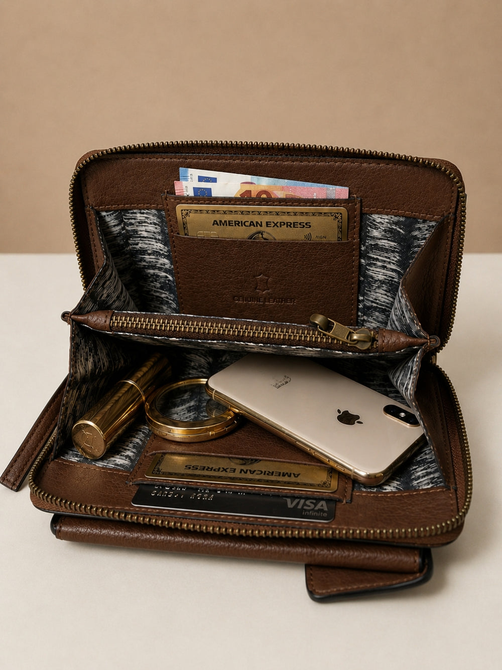 Studded Phone Wallet dark brown
