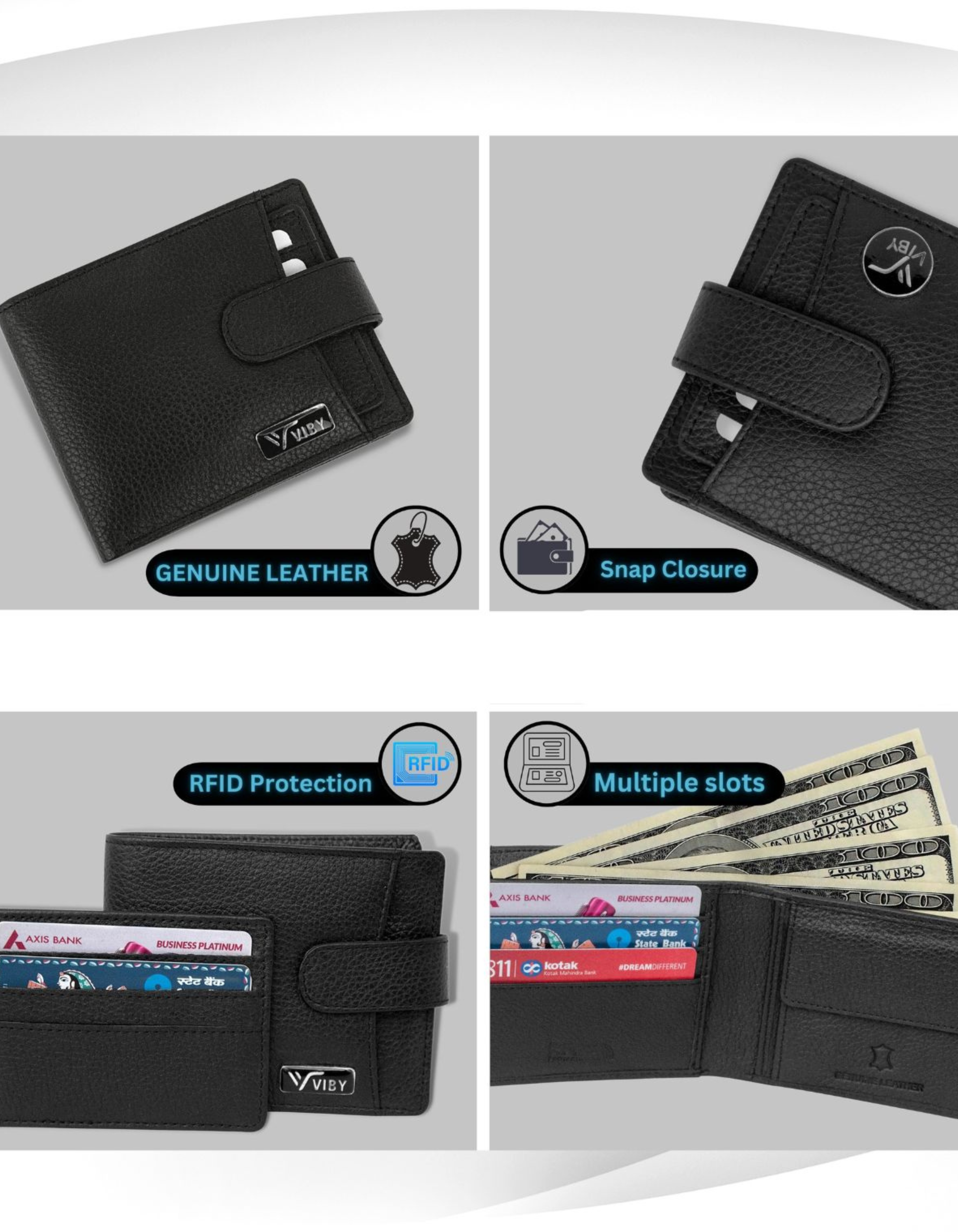 Premium Black Leather Wallet for Men with Button Closure