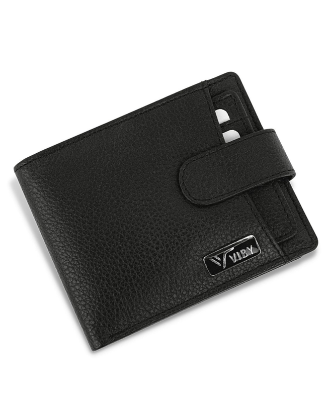 Premium Black Leather Wallet for Men with Button Closure Hover Image
