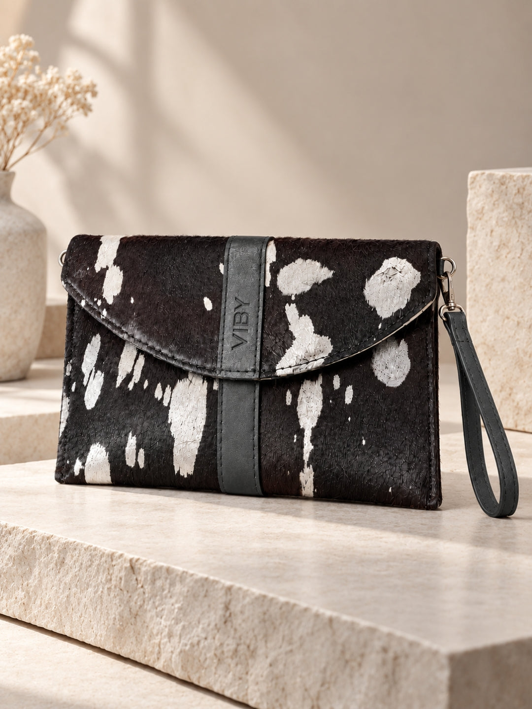Wristlet Envelope Clutch black white patches 
