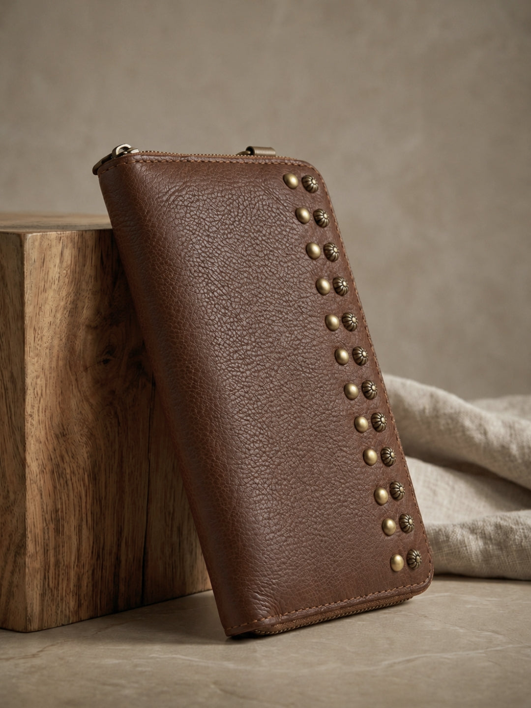 Studded Phone Wallet dark brown