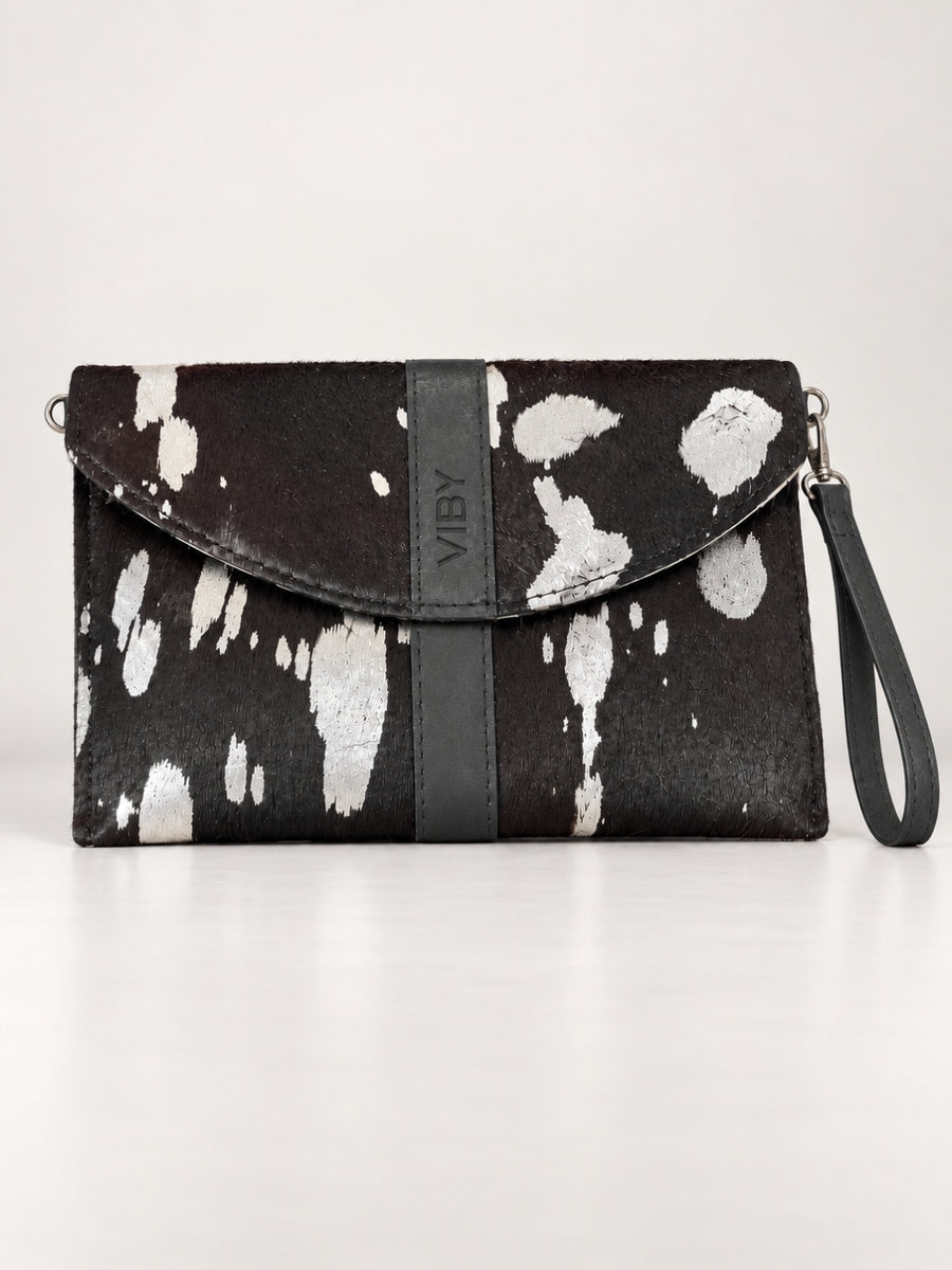 Wristlet Envelope Clutch black white patches 