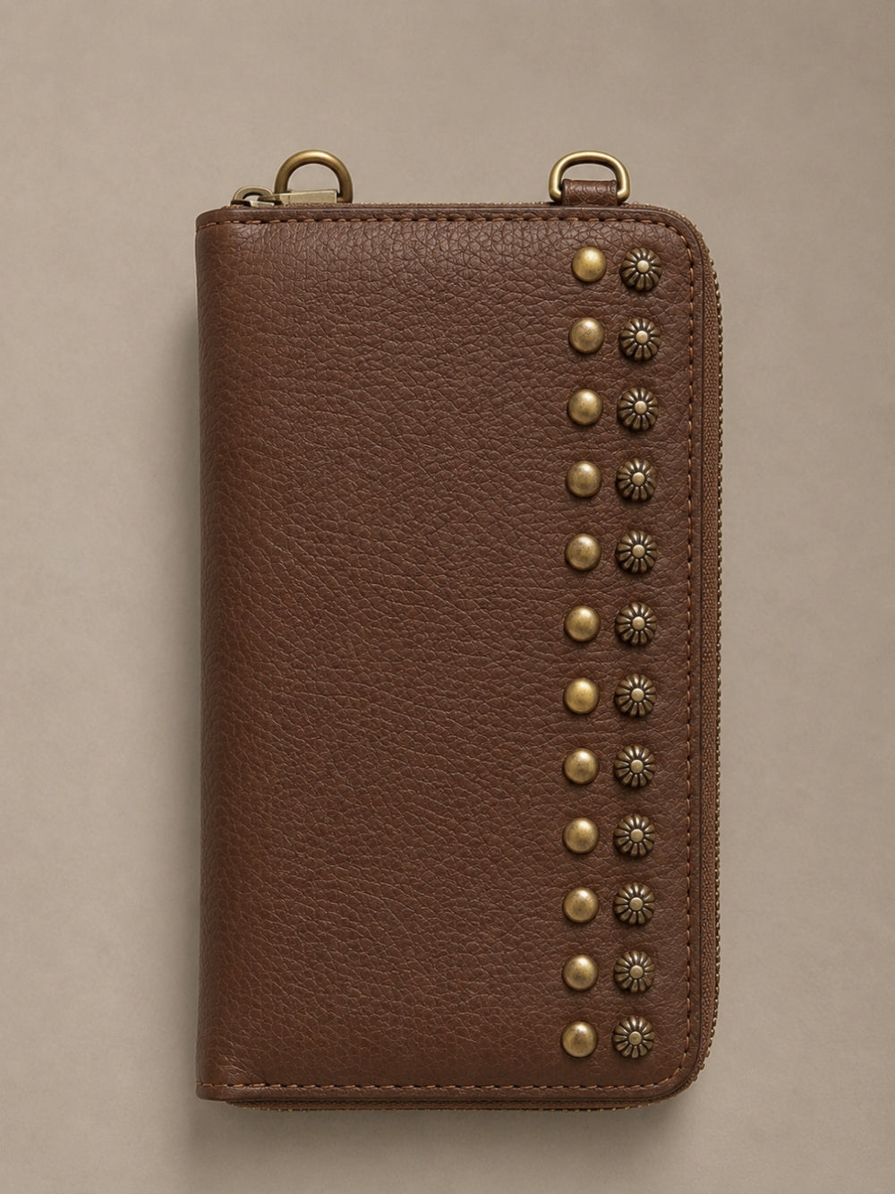 Studded Phone Wallet dark brown