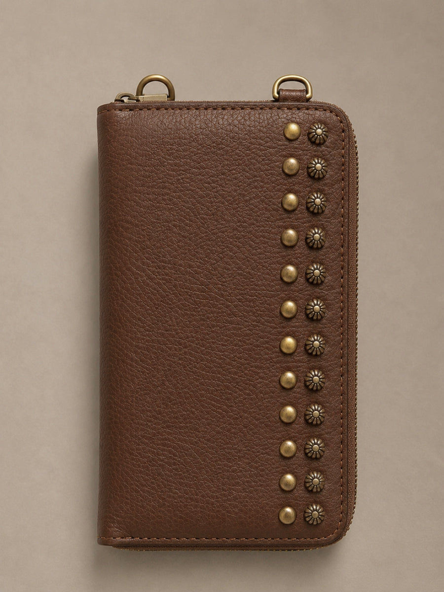 Studded Phone Wallet dark brown