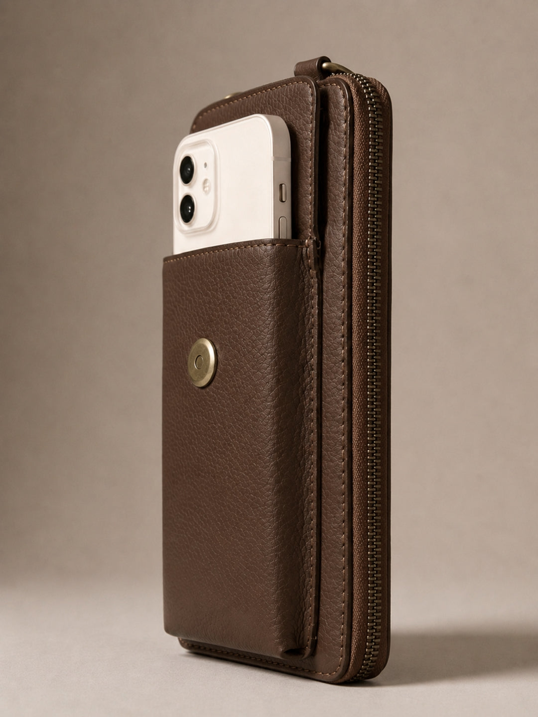 Studded Phone Wallet dark brown