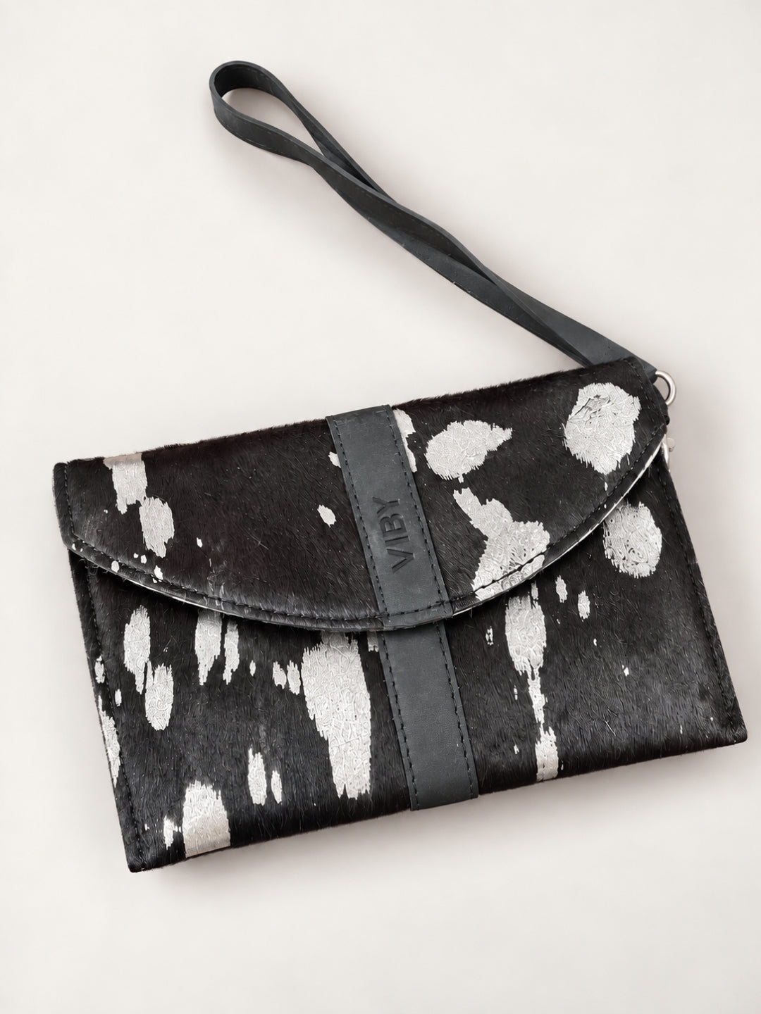 Wristlet Envelope Clutch black white patches 