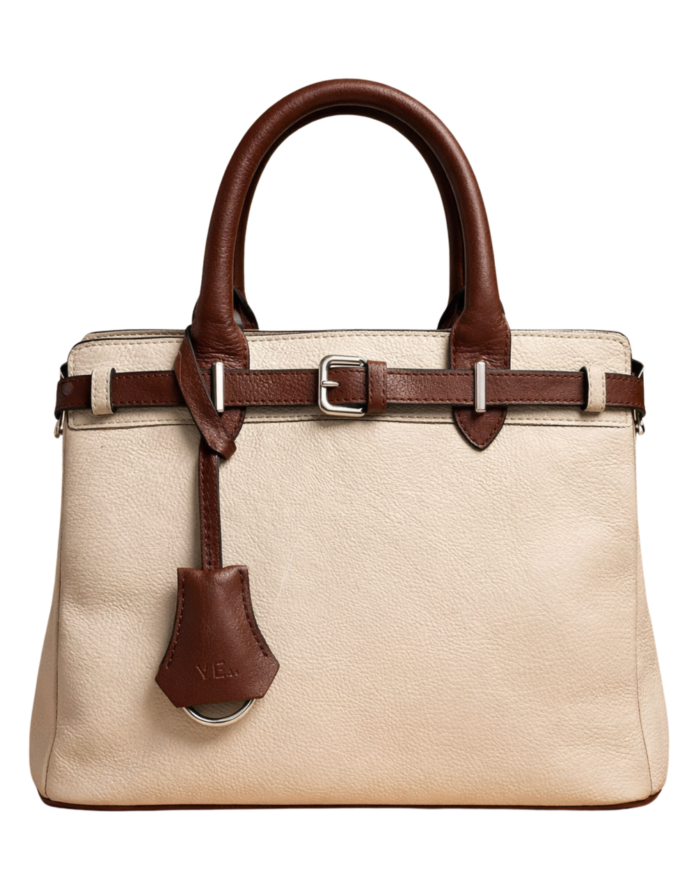 white and brown handbag