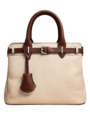 white and brown handbag