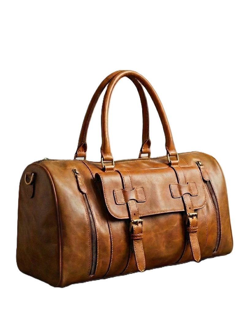 Premium Genuine Leather Duffel Bag for Travel & Gym – Brown