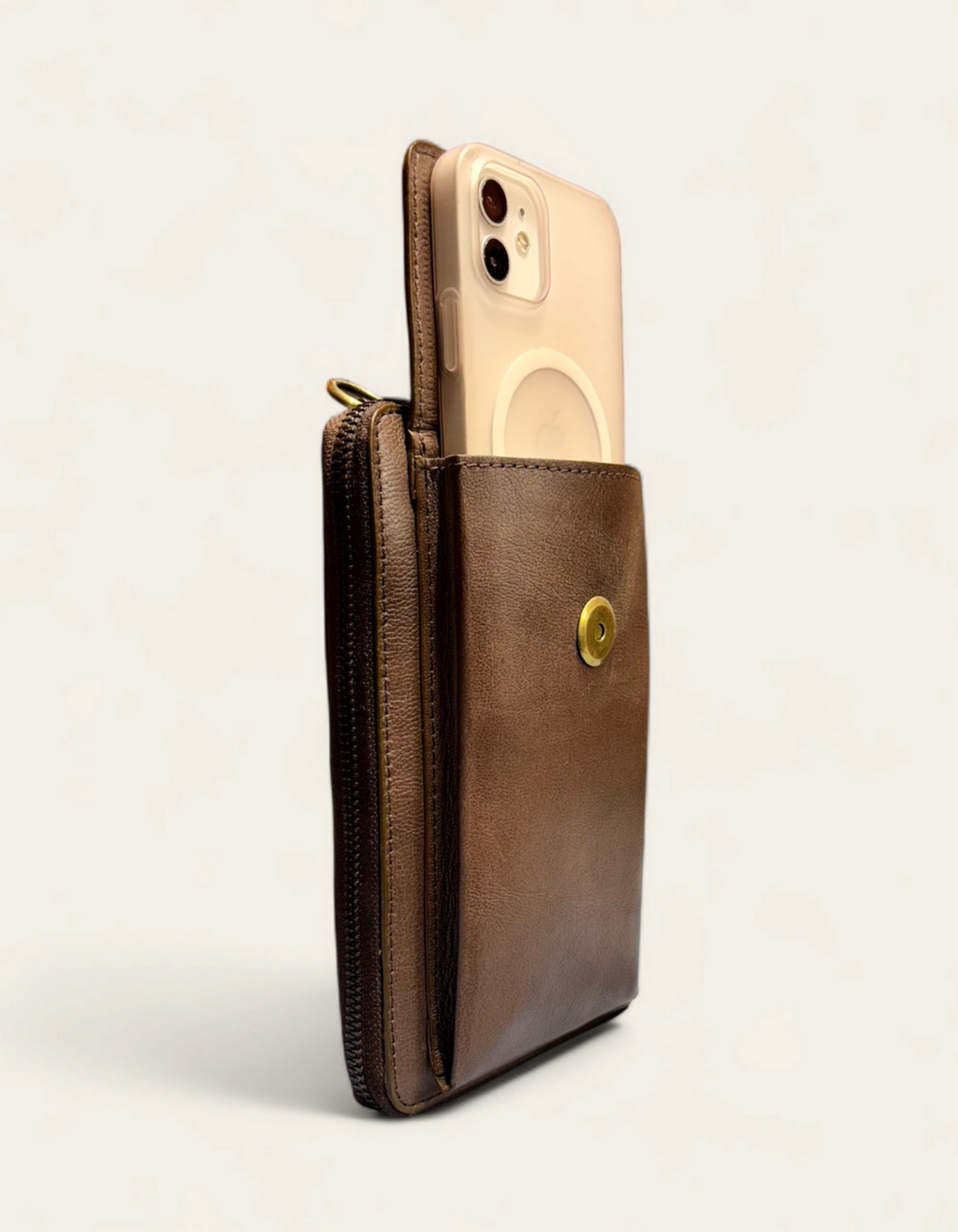 Women’s Brown Leather Zip Wallet with Stud Detailing