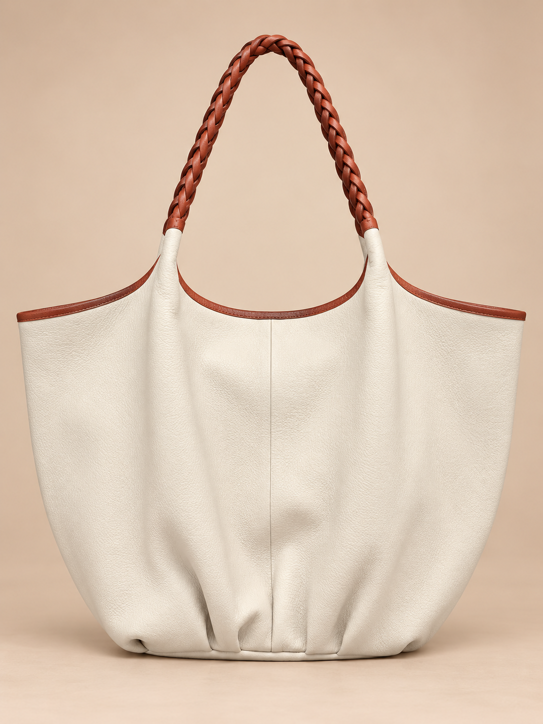 Braided Leather Tote Bag BROWN AND WHITE