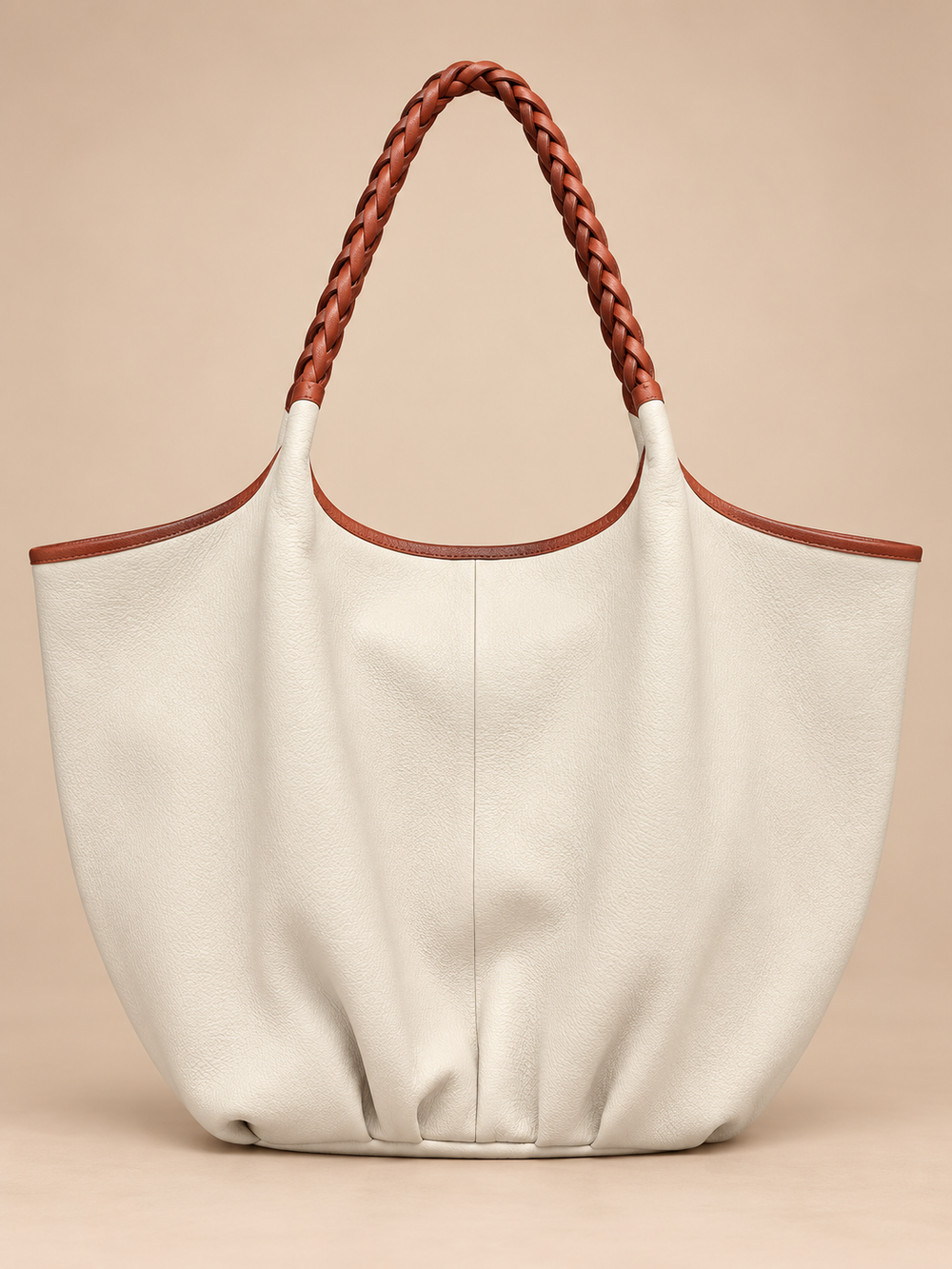 Braided Leather Tote Bag BROWN AND WHITE