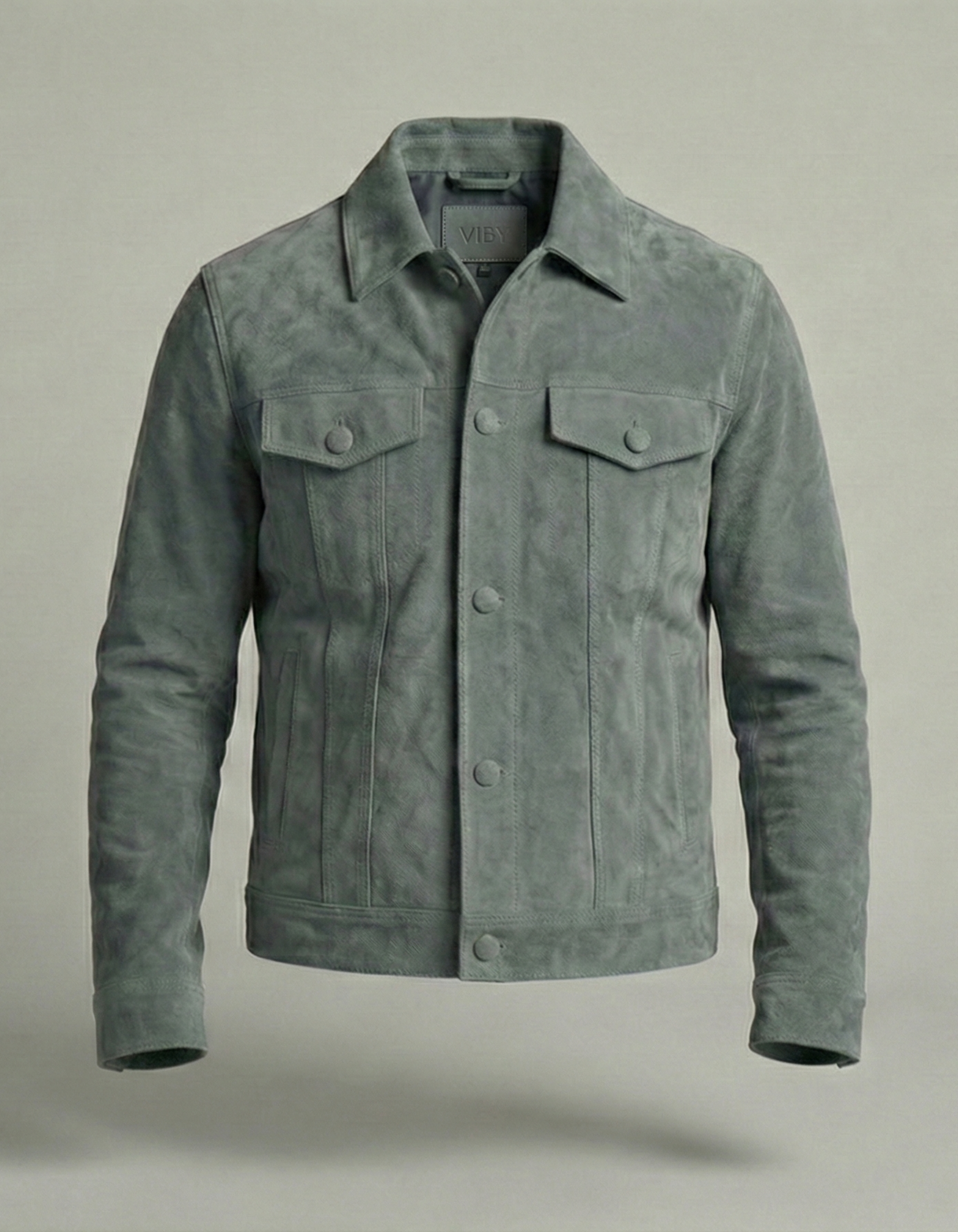 Premium Grey-Green Suede Leather Jacket for Men – Classic Trucker Style