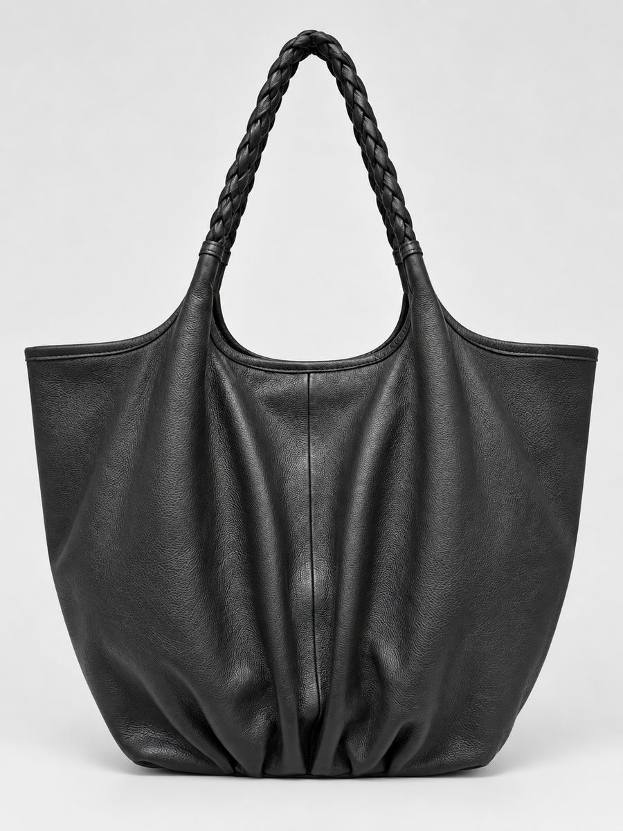 Braided Leather Tote Bag BLACK