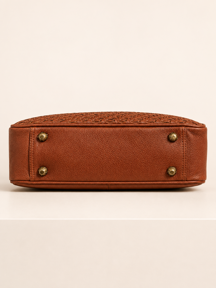 Tan Woven Leather Shoulder Bag
