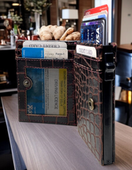 Premium Genuine Leather Wallet for Men – Crocodile Texture (Dark Brown)