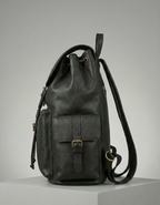 Unisex Black Genuine Leather Backpack with Front Pockets