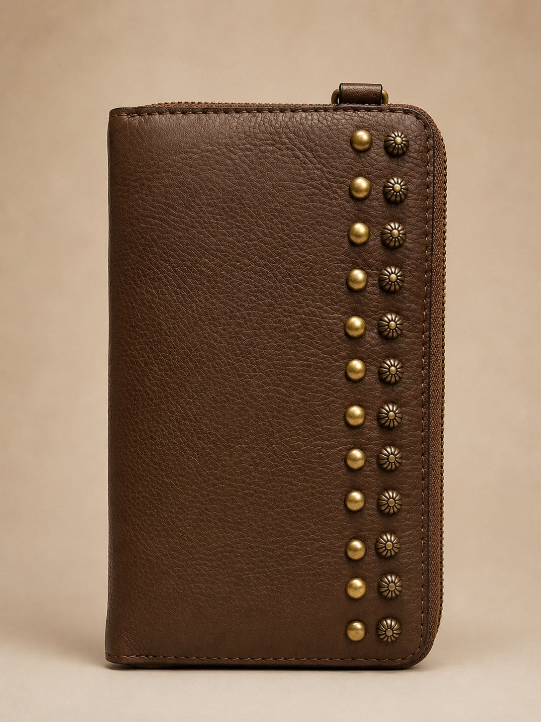 Studded Phone Wallet dark brown