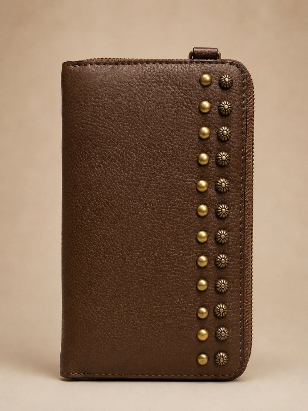 Studded Phone Wallet dark brown