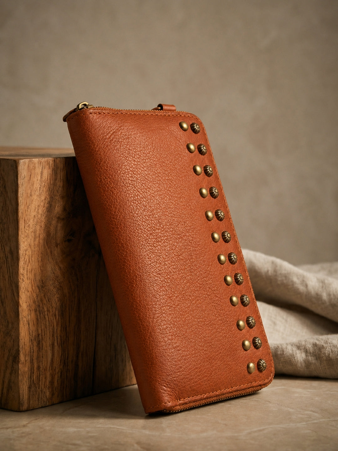 Studded Phone Wallet brown
