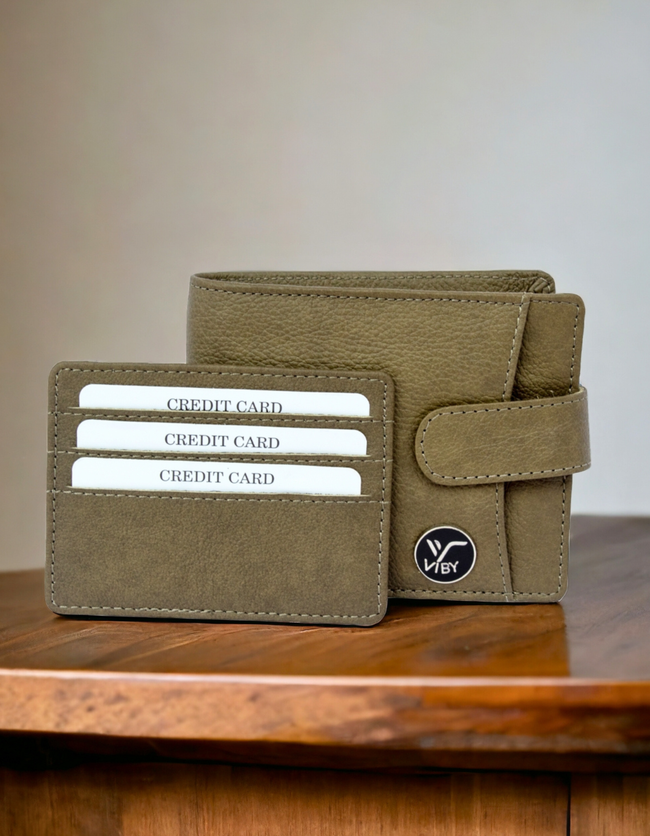 Premium Olive Brown Leather Wallet for Men with Button Closure Main Image