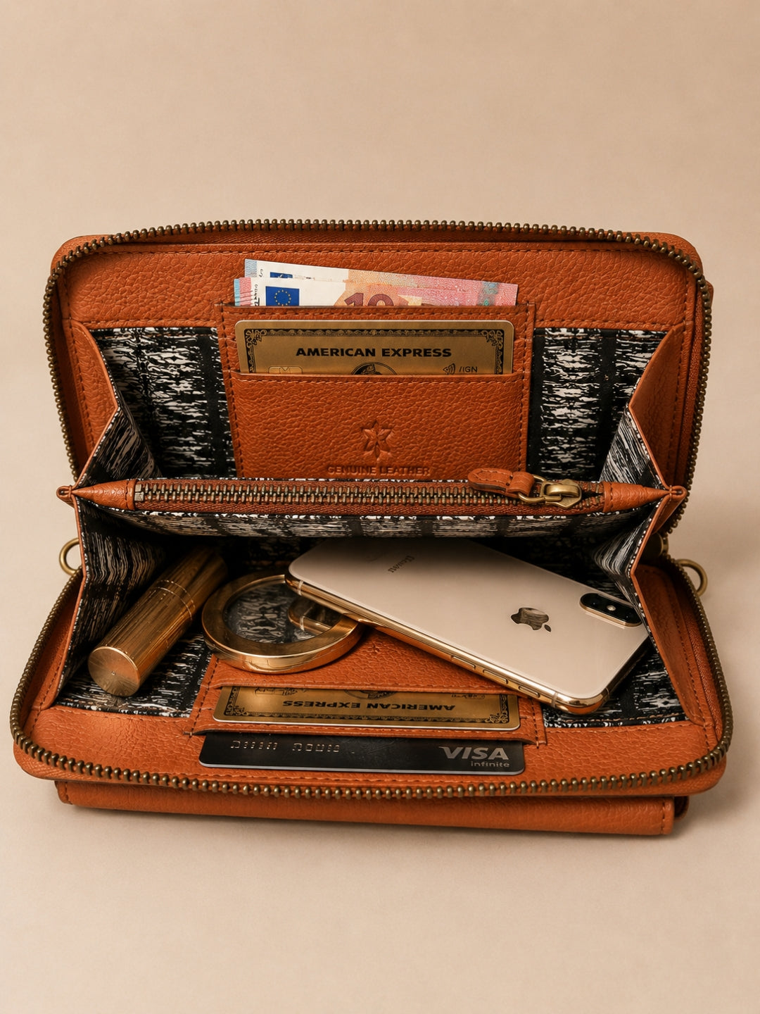 Studded Phone Wallet brown