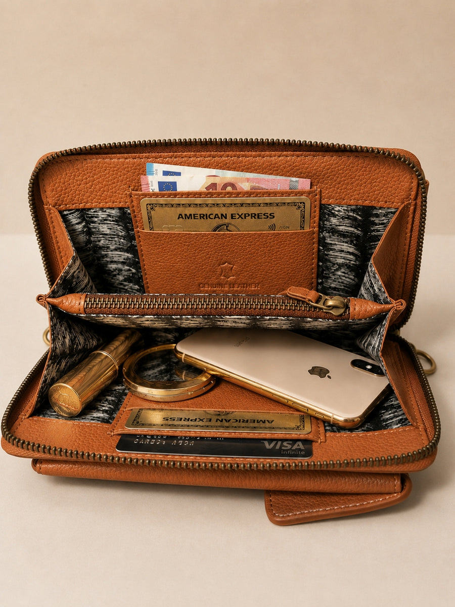 Studded Phone Wallet brown