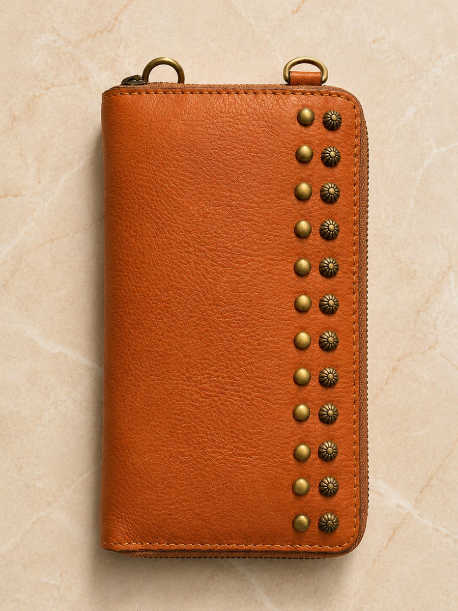 Studded Phone Wallet brown