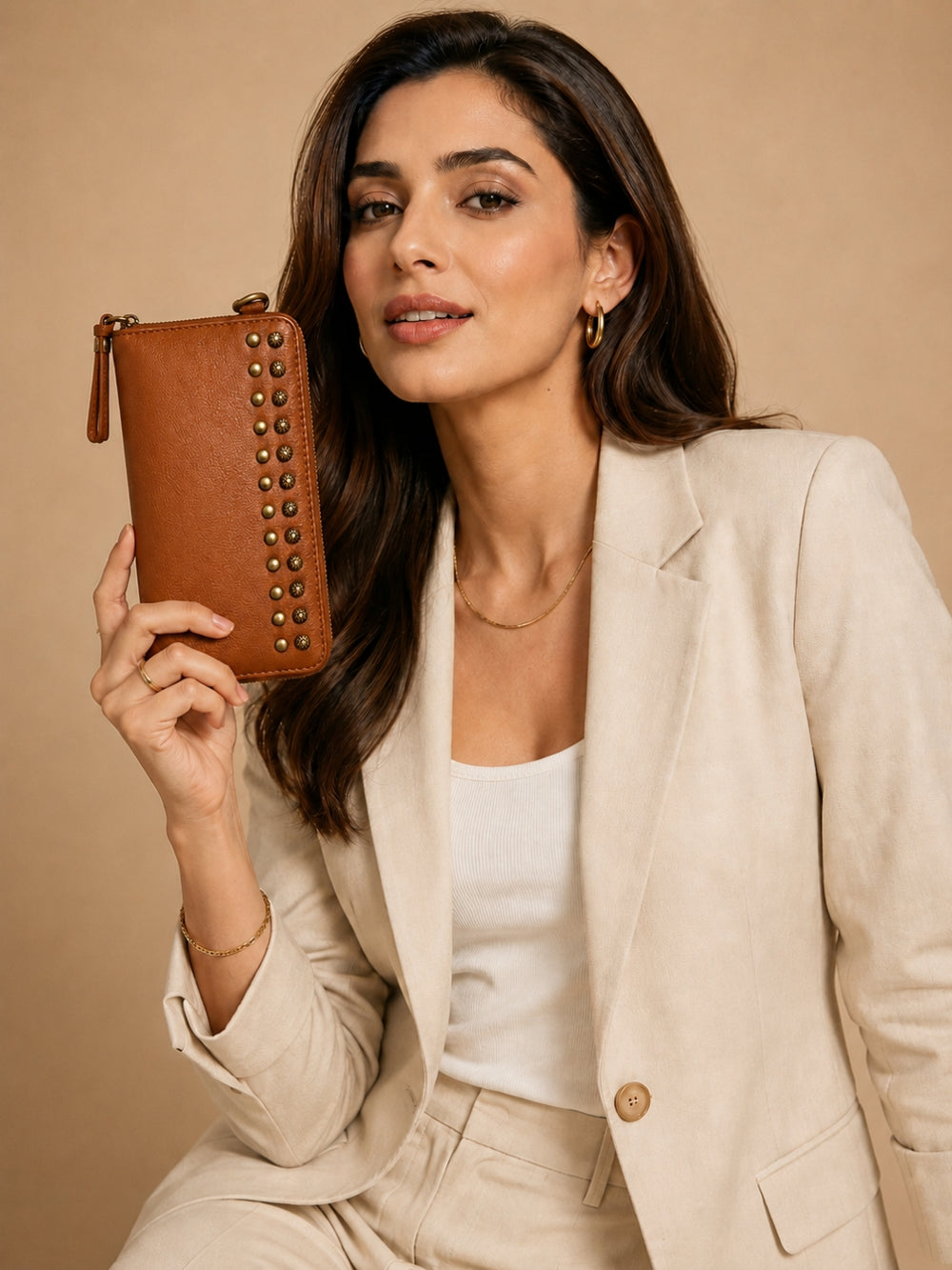 Studded Phone Wallet brown