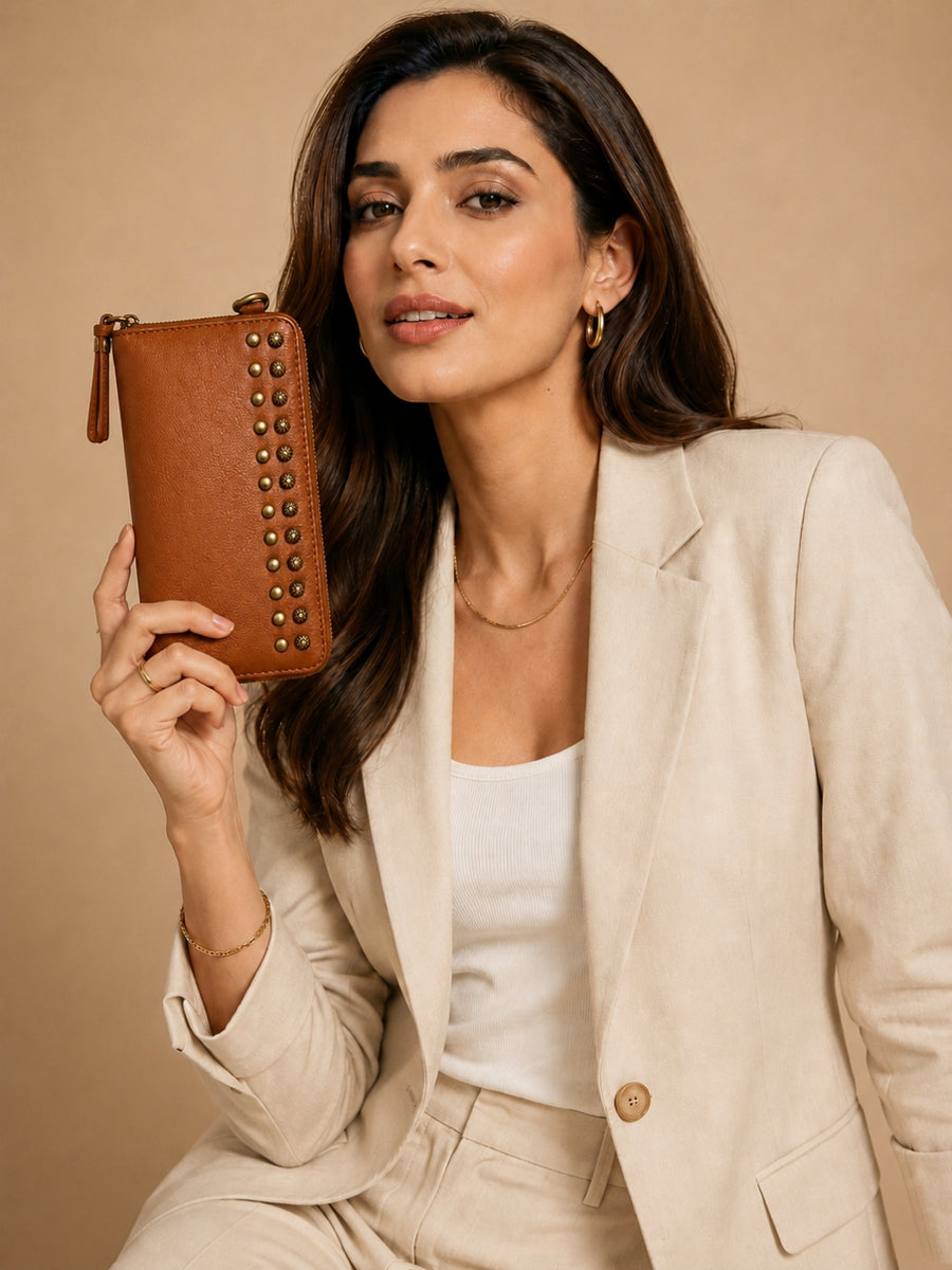 Studded Phone Wallet brown