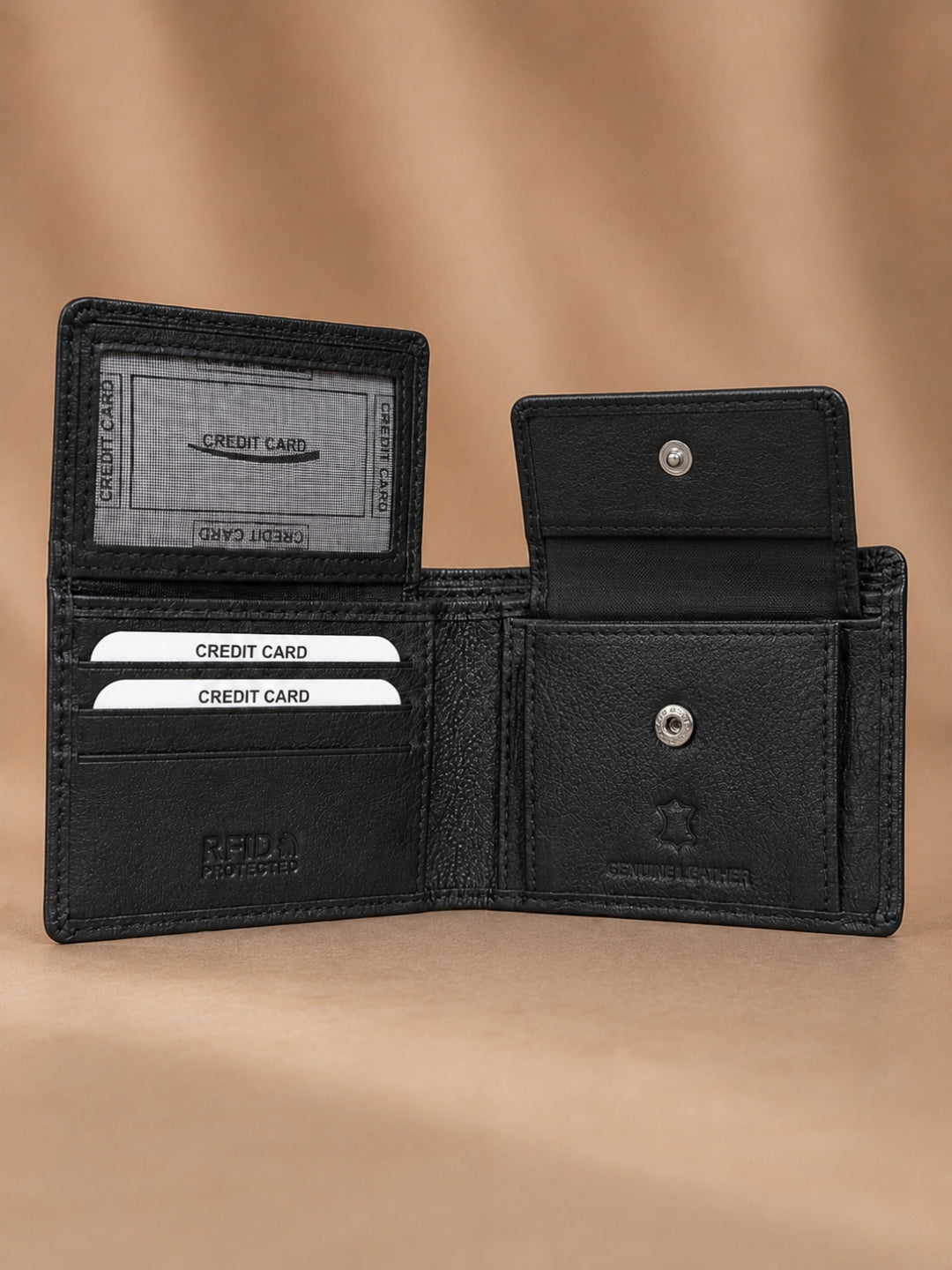 Twin Stich Goat Leather wallet black  straight line 
