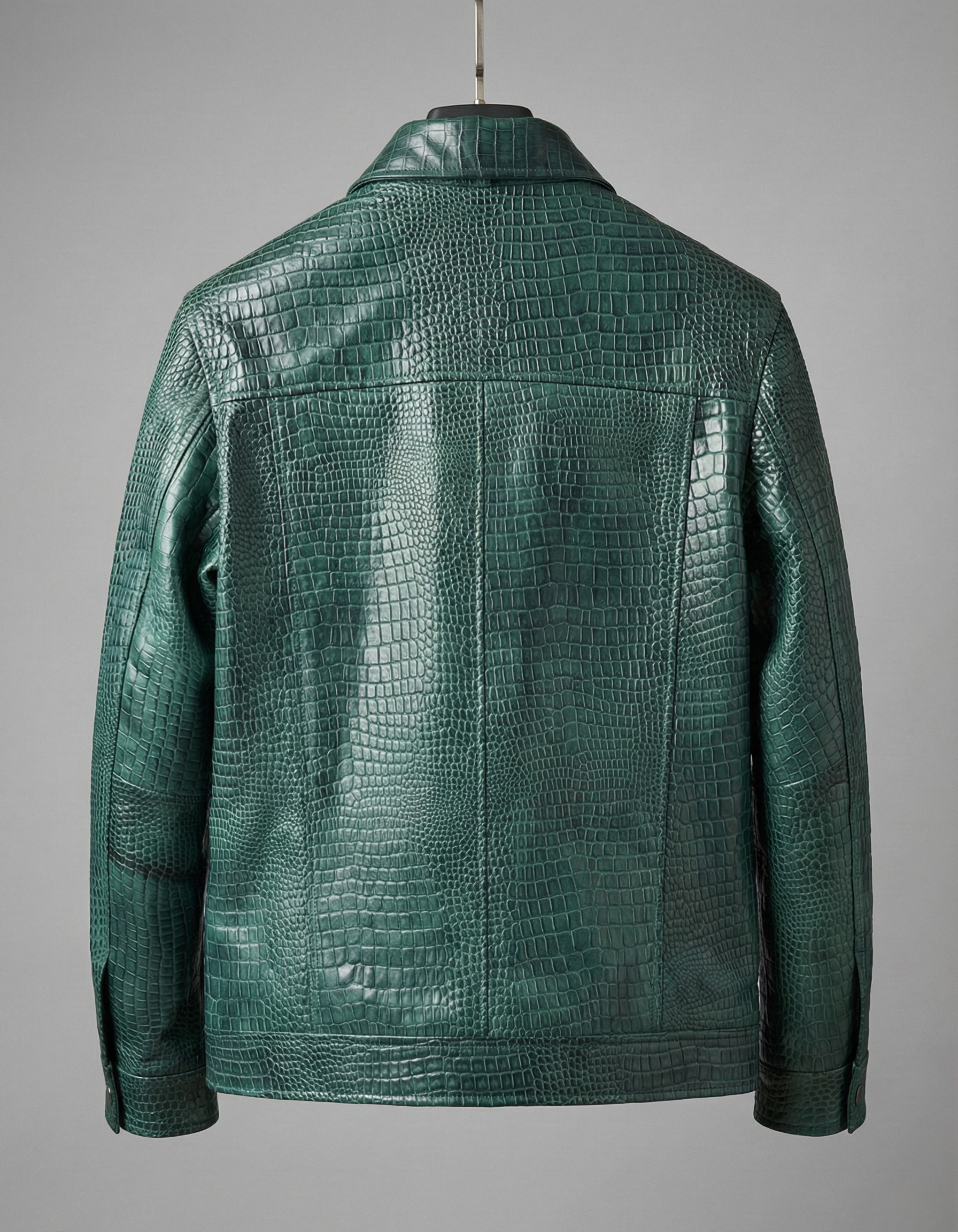 Premium Green Crocodile Texture Leather Jacket for Men