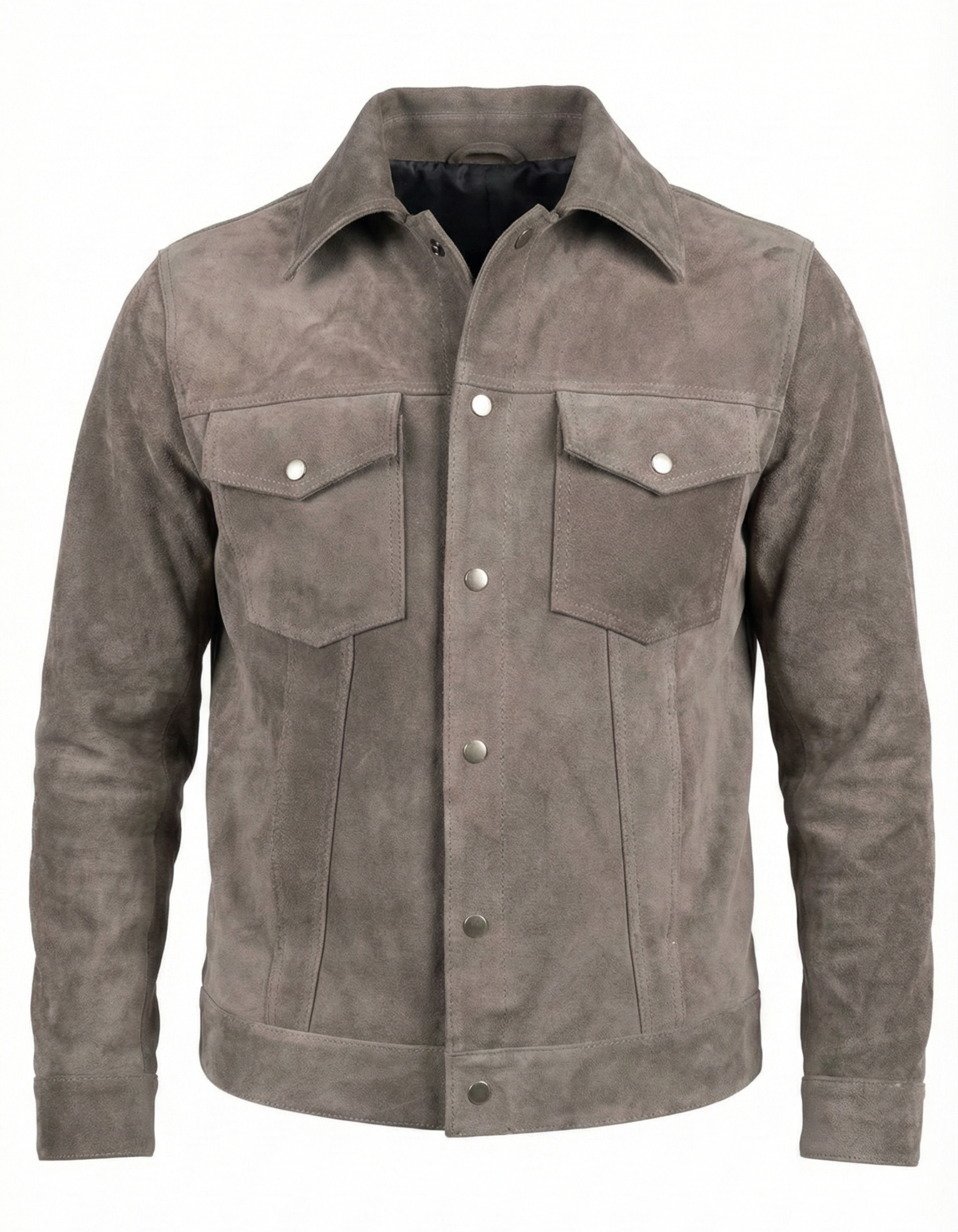 Premium Stone Grey Suede Leather Jacket for Men – Classic Trucker Style