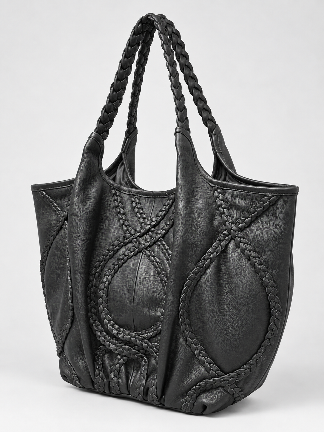 Braided Leather Tote Bag BLACK
