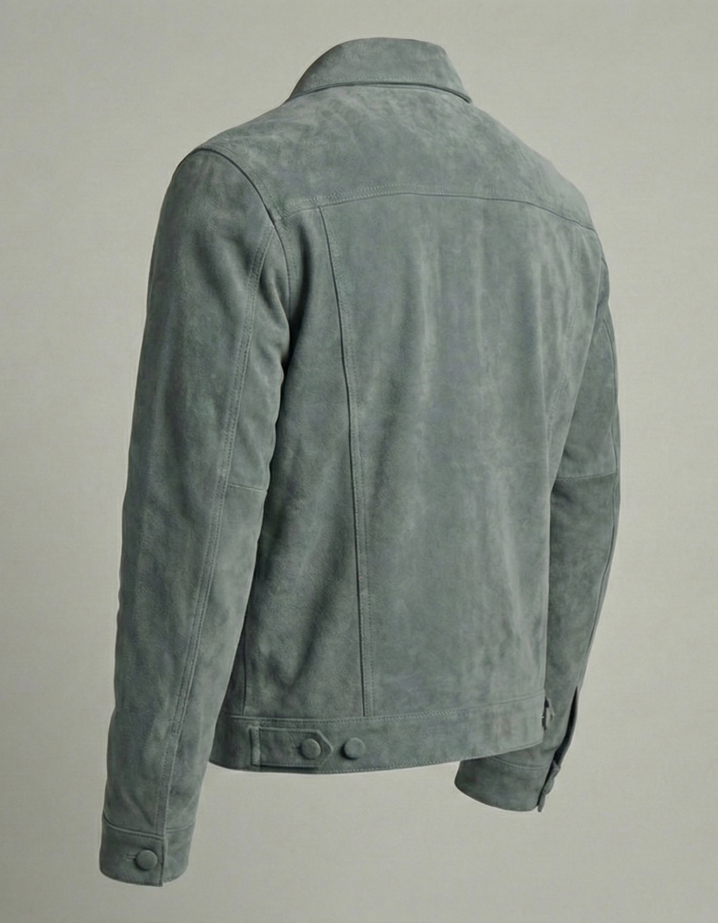 Premium Grey-Green Suede Leather Jacket for Men – Classic Trucker Style
