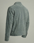 Premium Grey-Green Suede Leather Jacket for Men – Classic Trucker Style