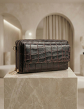 Croc-Embossed Leather Zip Wallet Clutch
